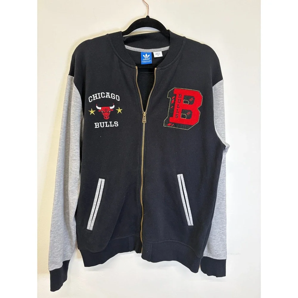 Adidas Chicago Bulls Varsity Full Zip Sweatshirt Mens Medium Black Grey 6757A 15